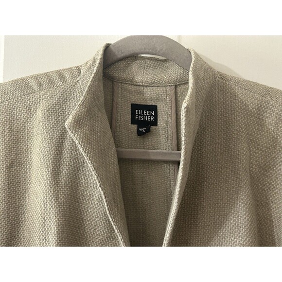 EILEEN FISHER Womens S Beige Linen Blend Open Blazer Jacket 3/4 Sleeve Pocket - Picture 6 of 11